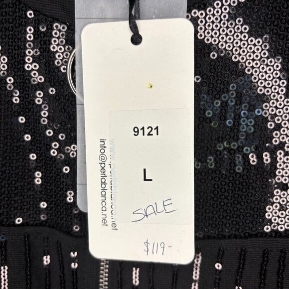 PERLA BLANCA NEW Dress Women Large Black Sequin Long Sleeve Full Zip Stretch - Picture 4 of 6